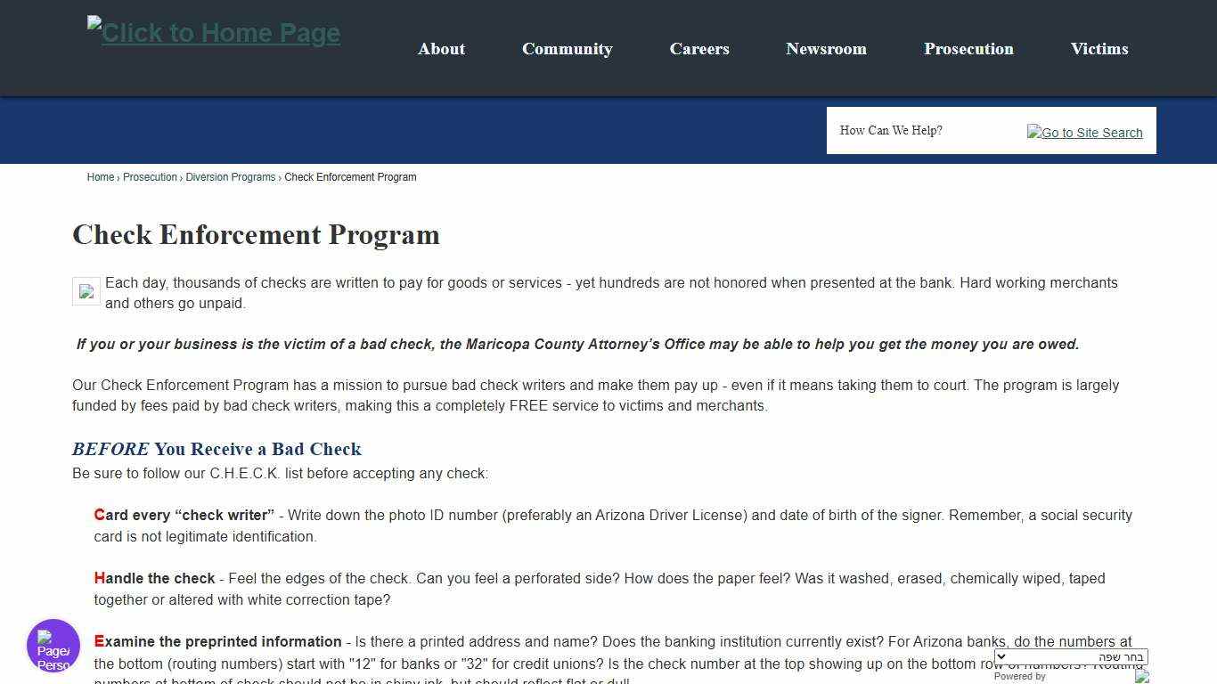 Check Enforcement Program Maricopa County Attorney's Office, AZ